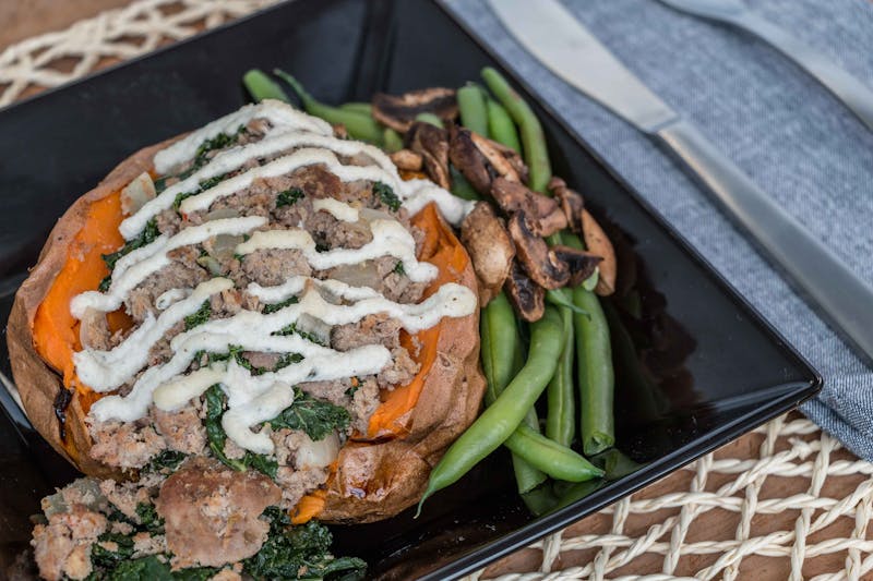 Sweet Potato and Kale pizza with goat cheese