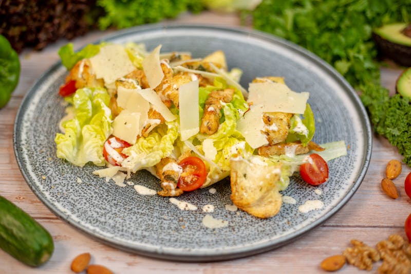 Classic Caesar salad with romaine and croutons